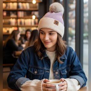 POMPOM TWO TONES BEANIE LILAC COLOR